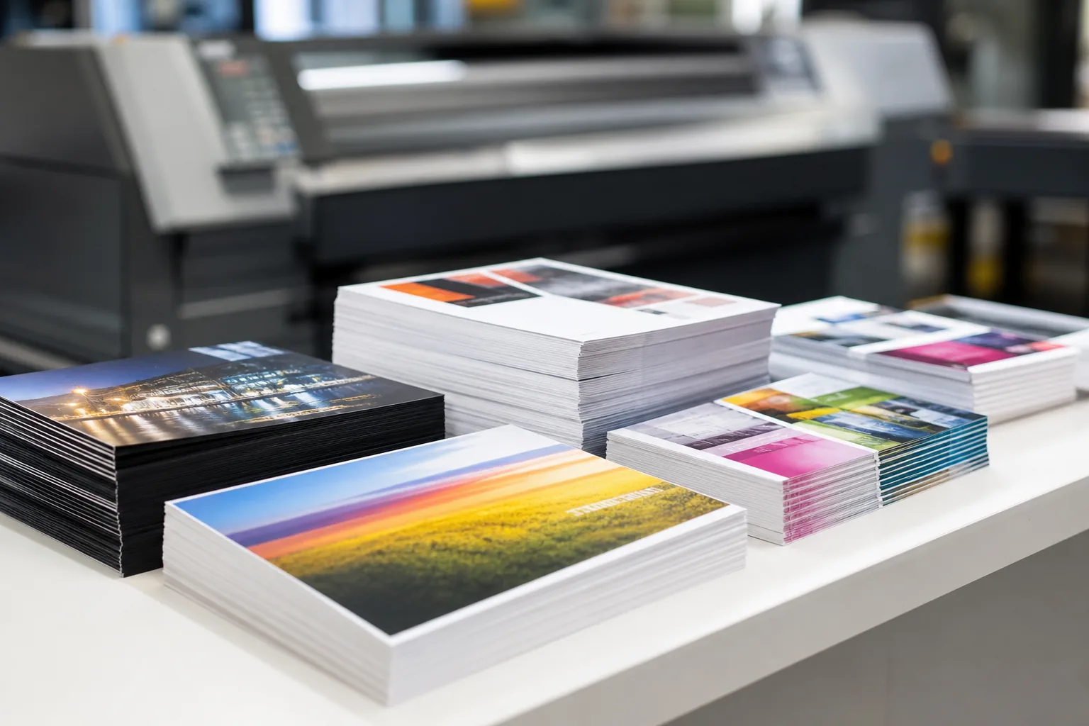 Freshly printed color brochures and business documents